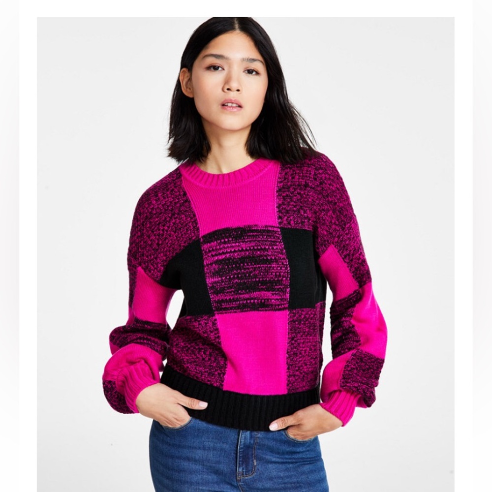 DKNY hot pink and black sweater XXS